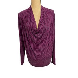Michael Kors Women's Draped Neck Herringbone Print Long Sleeve Blouse Size L